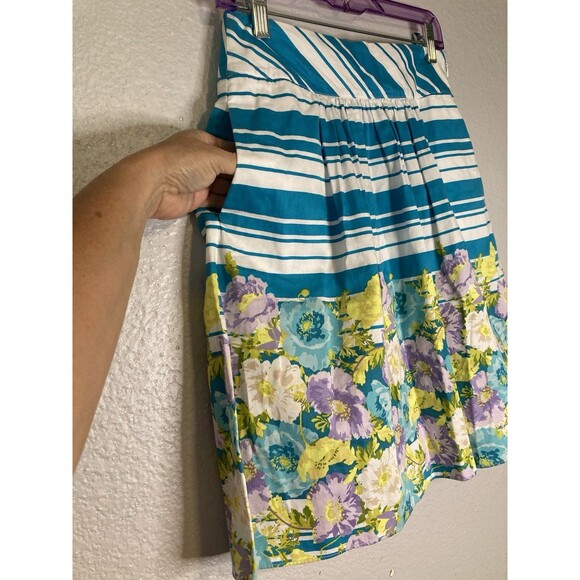 Talbots Striped Skirt 2P Floral Pleated Spring Summer Side Zip Pockets Cotton - Picture 2 of 7